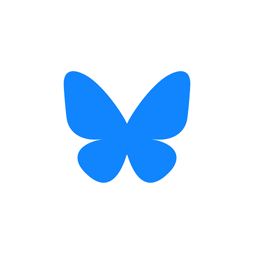 Bluesky's blue butterfly logo over a white background